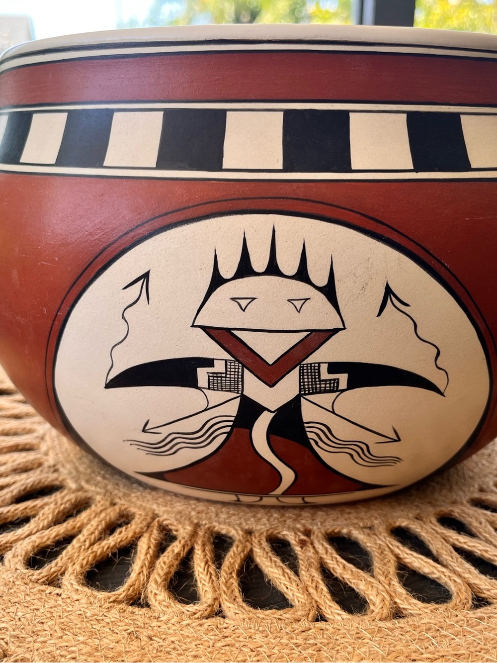Vintage Pueblo Indian Bowl in Red, Black & Cream
9 inches across 6 deep